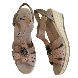Earth Origins 6.5M NAPLES NANCI Leather Sandals Espadrille Wedge Summer Vacation